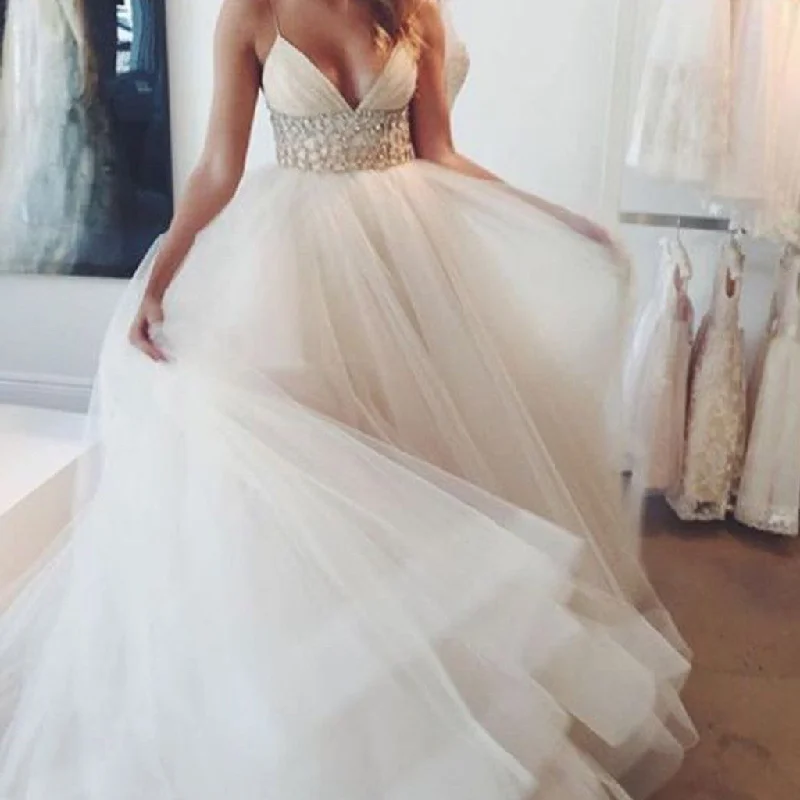 Popular Spaghetti Sexy V-neck Long A-line White Organza Wedding Party Dresses White Rhinestone, WD0095 Tunics Formal black Popular Spaghetti Sexy V-neck Long A-line White Organza Wedding Party Dresses White Rhinestone, WD0095 Tunics Formal black