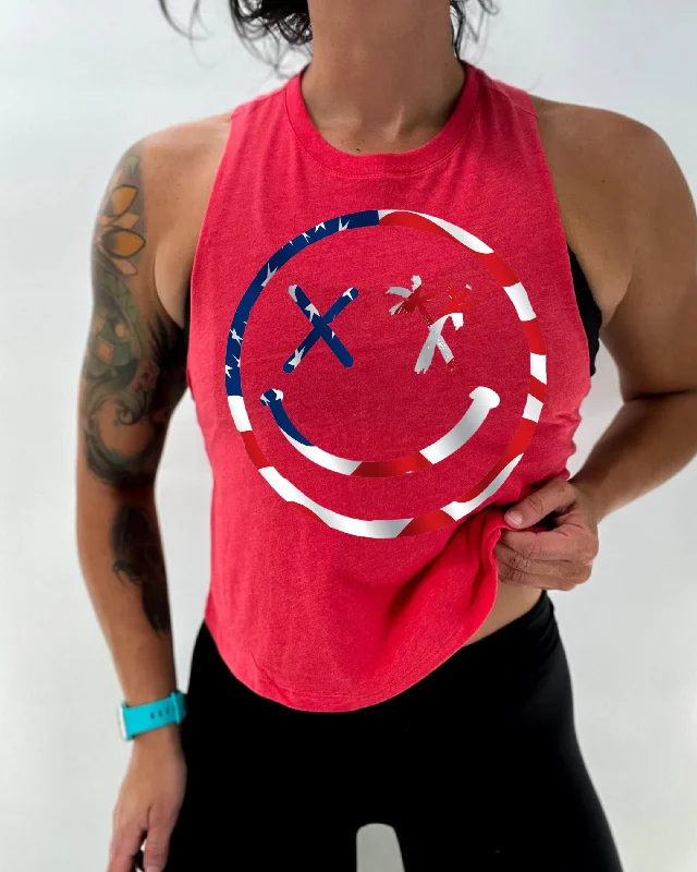 Salty Savage Ladies "Spliced Smile" Flowy Crop Tank slim fit tank