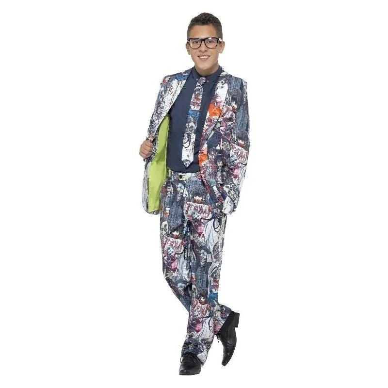 Zombie Suit Teen Costume Multi-Coloured Jacket Trousers Tie Faux Fur Jacket Real Fur Jacket Shearling Jacket