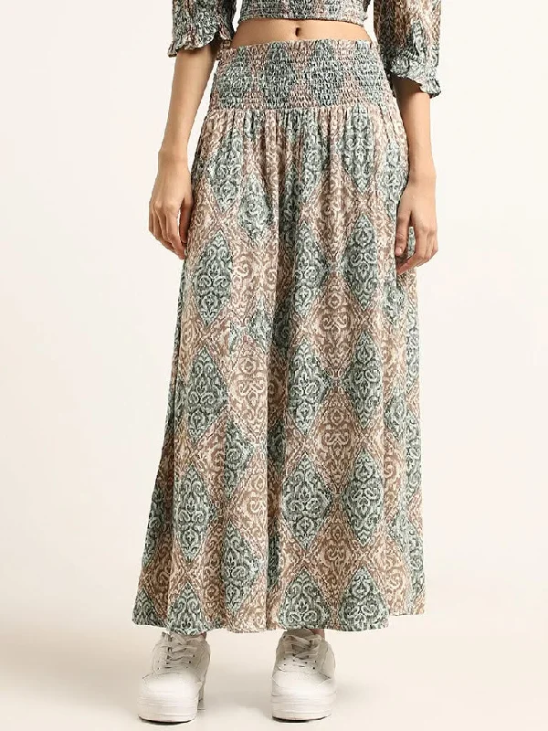 Bombay Paisley Green Printed Skirt breathable skirt fabric