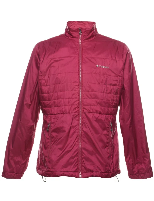 Columbia Maroon Zip-Front Puffer Jacket - L Ribbed Jacket Pleated Jacket Ruffled Jacket
