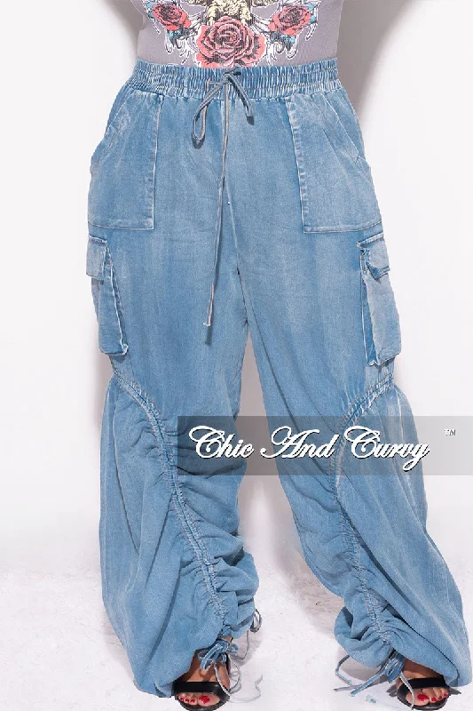 Final Sale Plus Size Ruched Cargo Pants in Denim Comfortable Fleece Pants