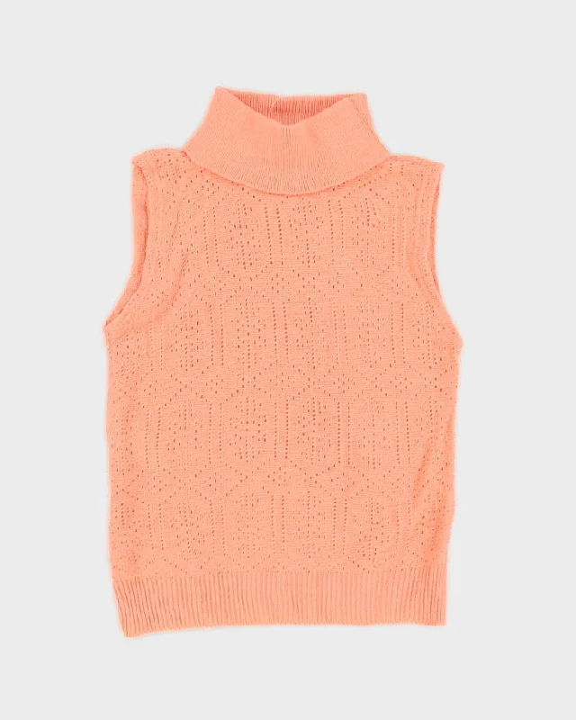 True vintage 1960s orange coral knit turtleneck tank top - M layering tank top