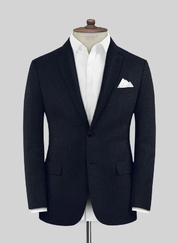 Scabal Sapphire Navy Blue Wool Jacket Ribbed Jacket Pleated Jacket Ruffled Jacket