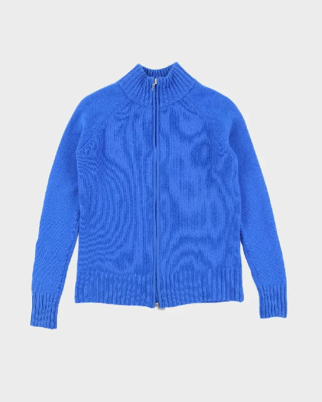 Blue Cashmere Zip Front Cardigan - S Seamless Knitted Crochet