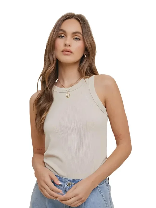 Crew Neck Ribbed Knit Tank Top playful tank top