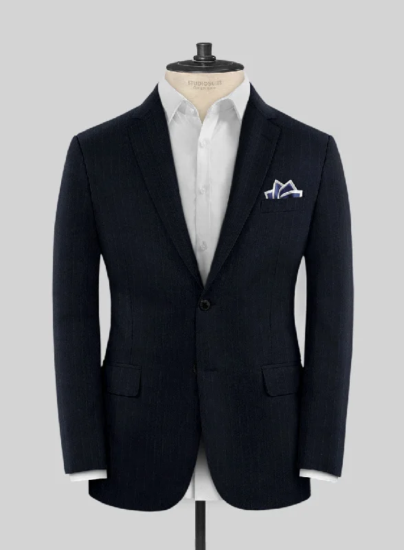 Scabal Sapphire Beaded Stripe Blue Wool Jacket V-Neck Jacket Boat Neck Jacket Square Neck Jacket