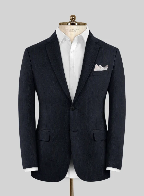 Scabal Cosmopolitan Stripe Tade Blue Wool Jacket Tailored Jacket Straight Jacket A-Line Jacket
