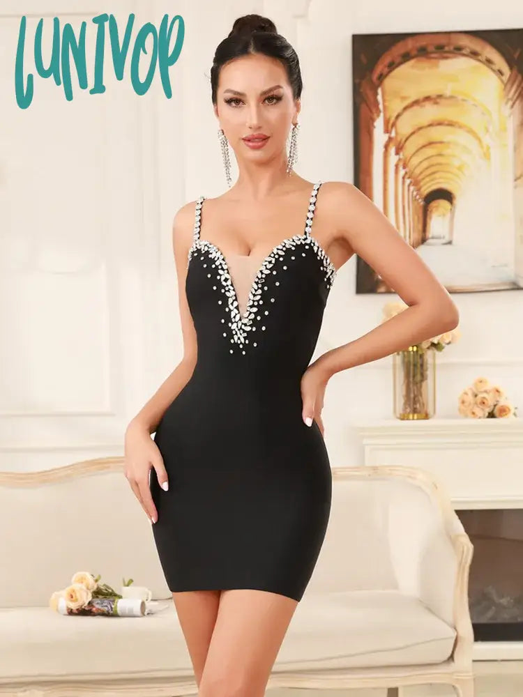 Lunivop New Women Celebrity Sexy V Neck Beading Backless Black Mini Bandage Dress 2024 Knitted Elegant Evening Club Party Dress Tunics Leisure comfortable Lunivop New Women Celebrity Sexy V Neck Beading Backless Black Mini Bandage Dress 2024 Knitted Elegant Evening Club Party Dress Tunics Leisure comfortable
