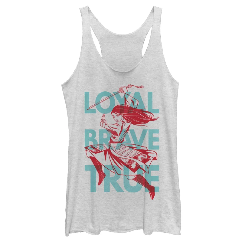 Women's Mulan Loyal Mantra Racerback Tank Top metallic tank top