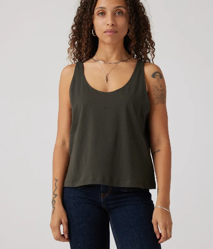 Women's Easy Tank - Washed Black silver tank top