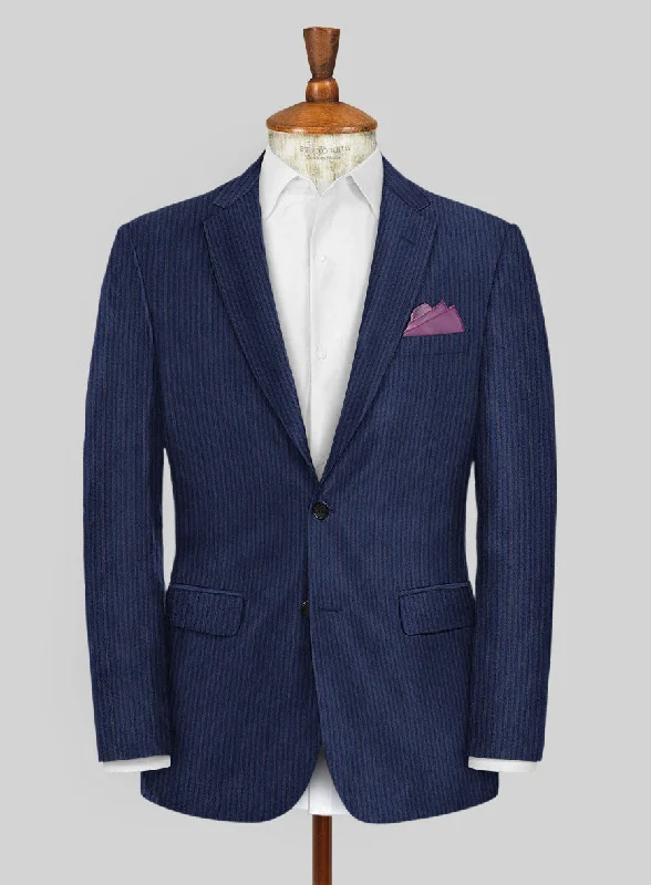Scabal Tornado Herringbone Royal Blue Wool Jacket Toggled Jacket Drawstring Jacket Belted Jacket