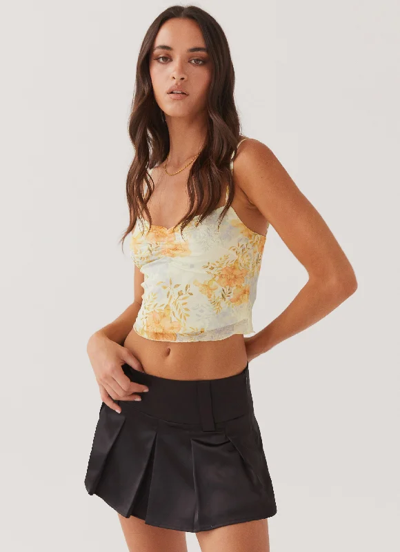 Long Gone Mini Skirt - Black velvet skirt glossy