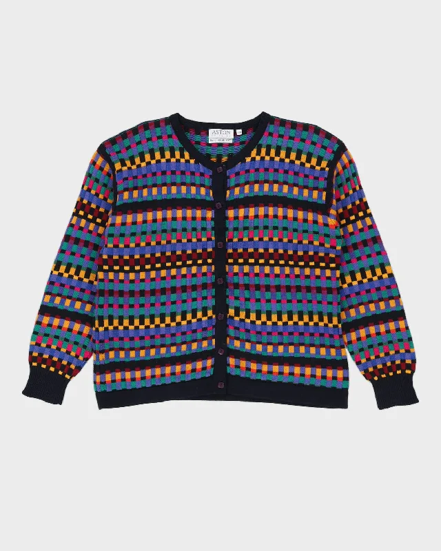 Black Patterned Knitted Cardigan - M Chenille Brocade Lace