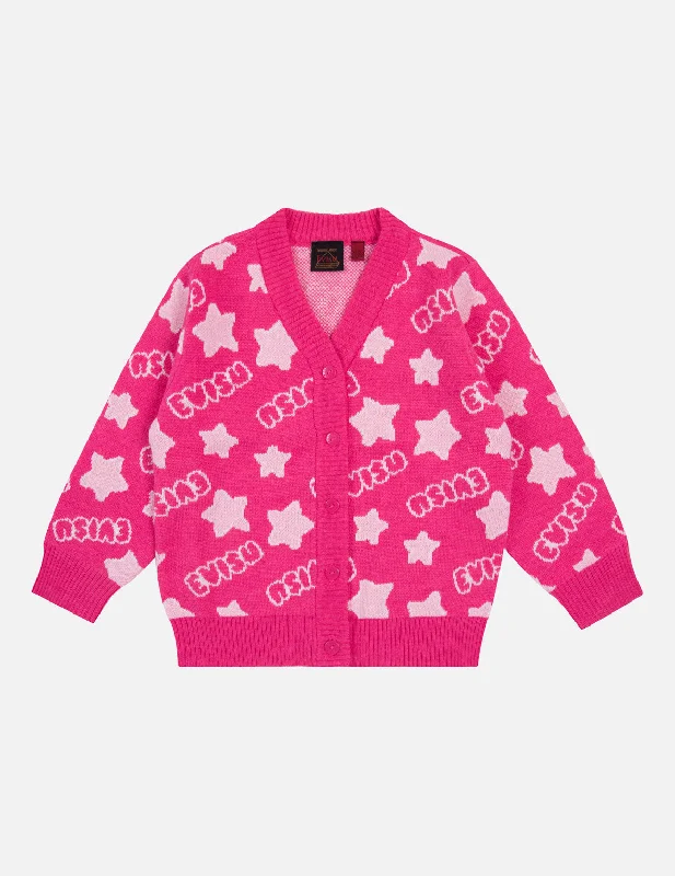 Allover Star and Logo Regular Fit Intarsia-knit Cardigan Wool Fabric Cashmere Fabric Tweed Fabric Allover Star and Logo Regular Fit Intarsia-knit Cardigan Wool Fabric Cashmere Fabric Tweed Fabric