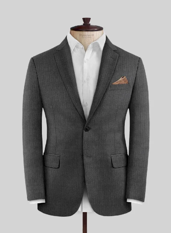 Scabal Londoner Casiri Stripe Charcoal Wool Jacket Denim Jacket Leather Jacket Suede Jacket
