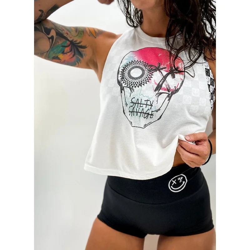 Ladies "Dead n Gone” Flowy Racerback Crop Tank pastel tank top