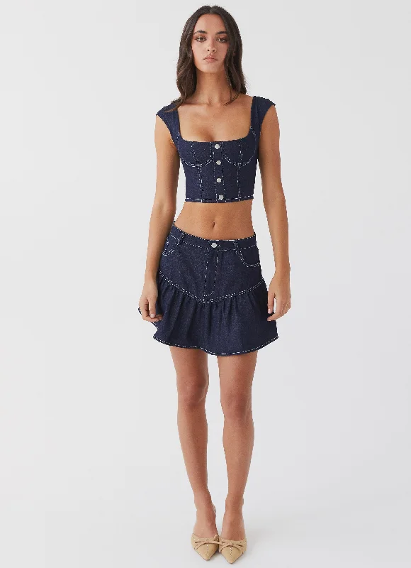 Marielle Denim Mini Skirt - Indigo velvet skirt rich