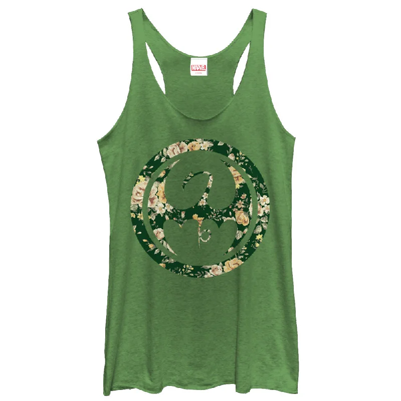 Women's Marvel Iron Fist Floral Print Racerback Tank Top grey tank top
