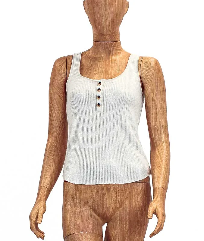 Waffle Knit Button Tank yoga tank top