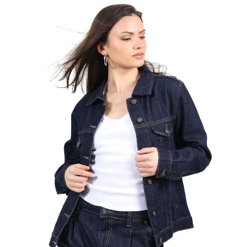 Brave Soul Bloom Denim Jacket - Dark wash Satin Fabric Silk Fabric Chiffon Fabric