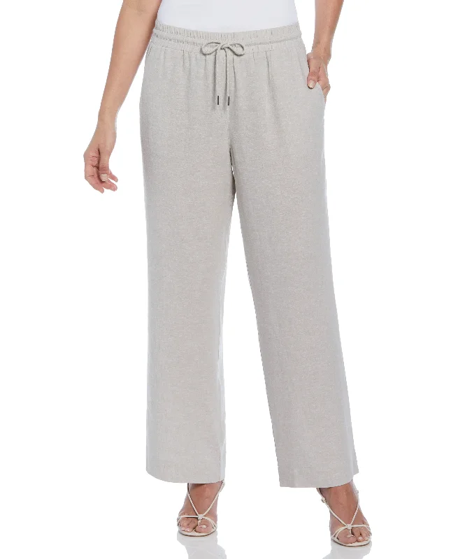 Women's Cross Dyed Linen Blend Wide Leg Drawstring Pant Comfortable Cargo Pants