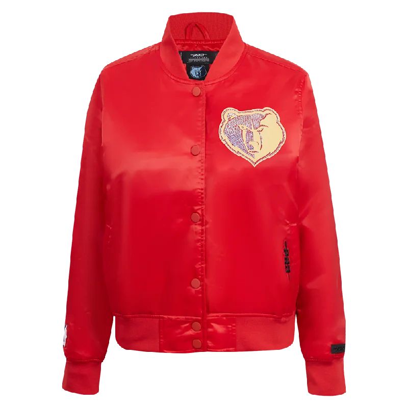NBA MEMPHIS GRIZZLIES CITY EDITION WOMEN'S 24-25 SATIN JACKET (RED) Cotton Fabric Linen Fabric Terry Fabric