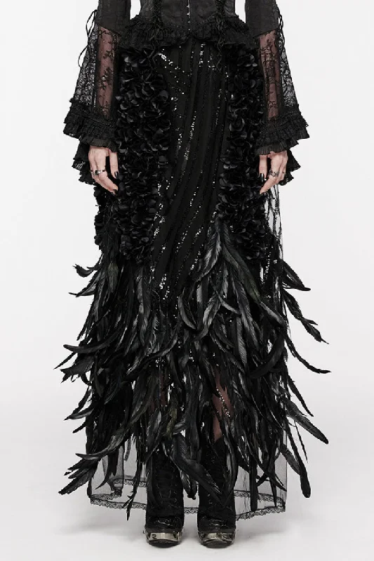 Black Women's Sequin Feather Gothic Skirt linen skirt natural