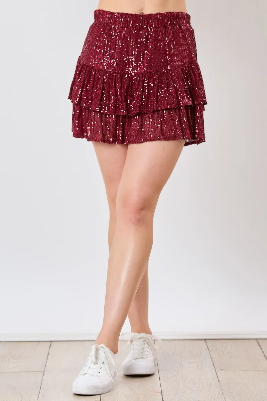 FF Elastic Waist Tiered Sequin Mini Skirt corduroy skirt durable