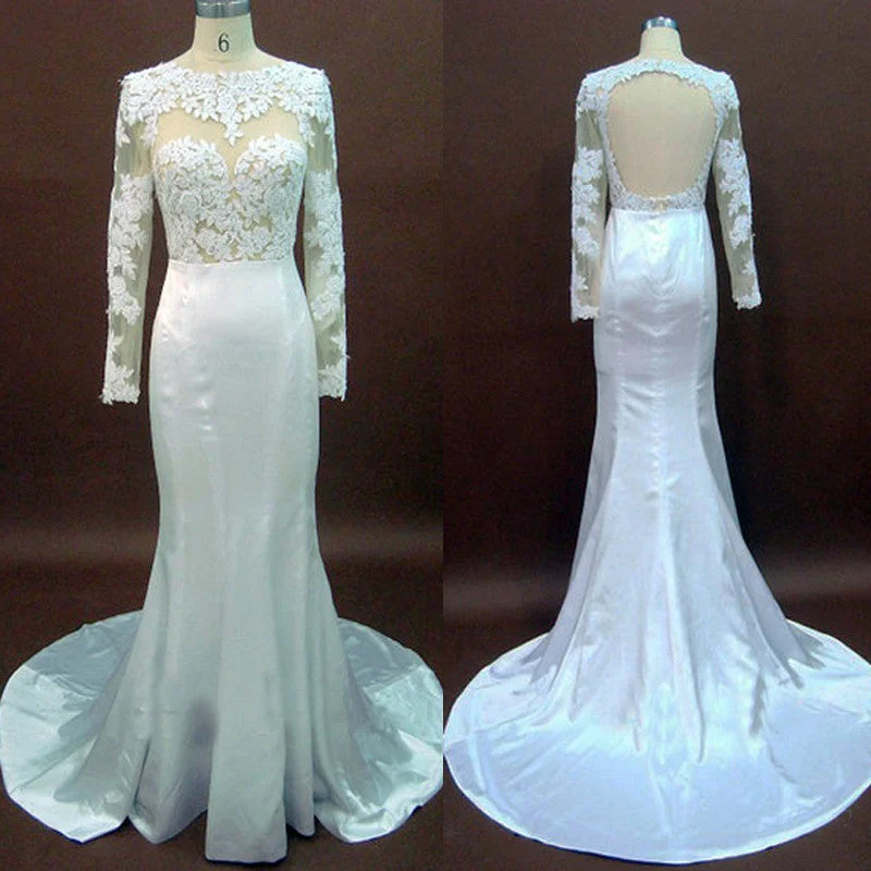 Long Sleeves Lace Mermaid Open Back White Long Wedding Party Dresses, WG613 Tunics Gym athletic Long Sleeves Lace Mermaid Open Back White Long Wedding Party Dresses, WG613 Tunics Gym athletic
