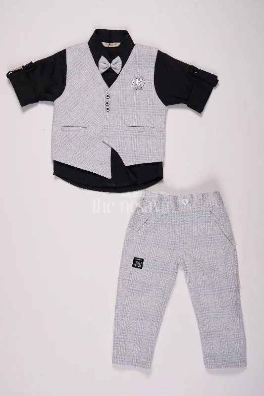 Cream Boys ThreePiece Blazer Set with Checked Waistcoat and Pants for Formal Occasions Cozy Jogger Leggings