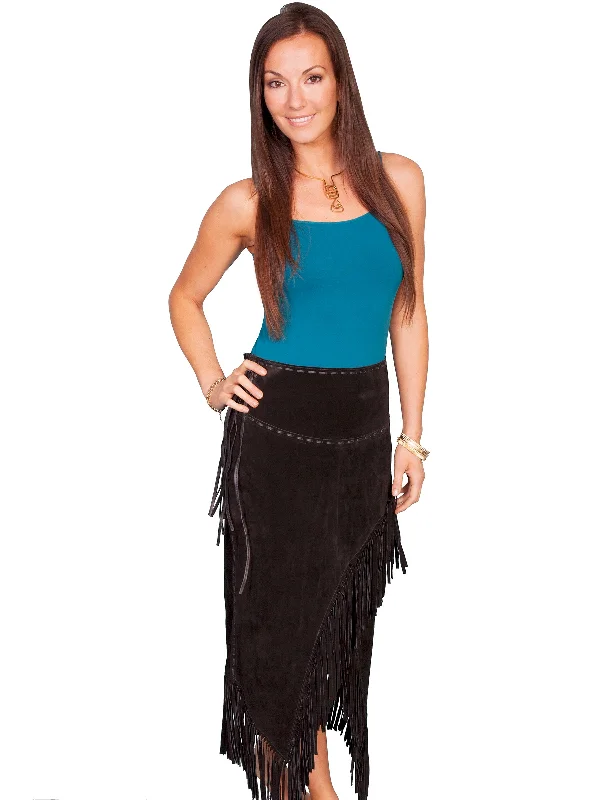 Scully Leather Womens Long Boar Suede Tie Side Fringe Skirt Black XS tiered skirt playful Scully Leather Womens Long Boar Suede Tie Side Fringe Skirt Black XS tiered skirt playful