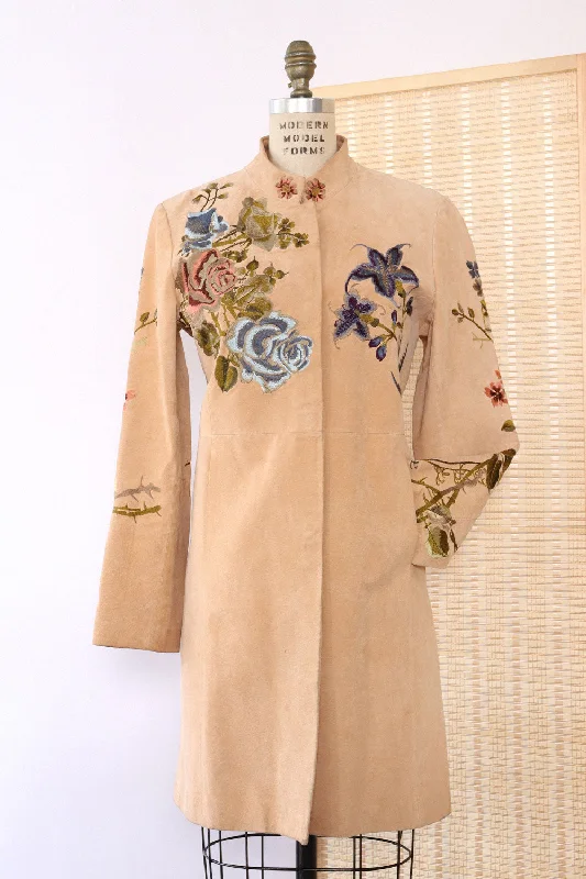 Blush Suede Embroidered Jacket M/L Trench Coat Raincoat Waterproof Jacket