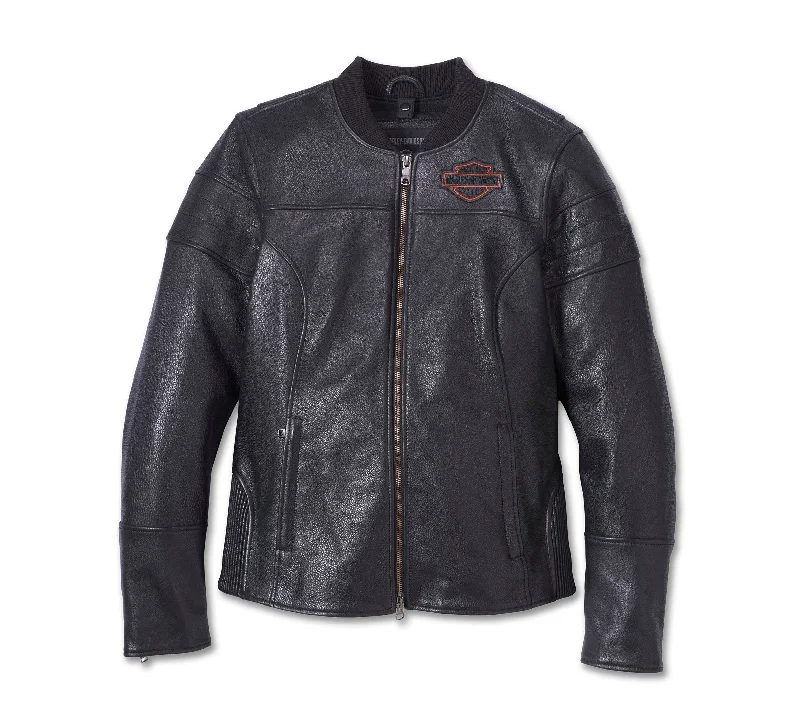 Harley-Davidson Women's Miss Enthusiast 2.0 Leather 3-in-1 Jacket Boat Neck Shawl Collar Notched Collar