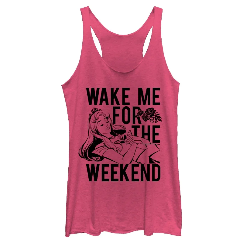 Women's Sleeping Beauty Wake Me for Weekend Racerback Tank Top vintage tank top