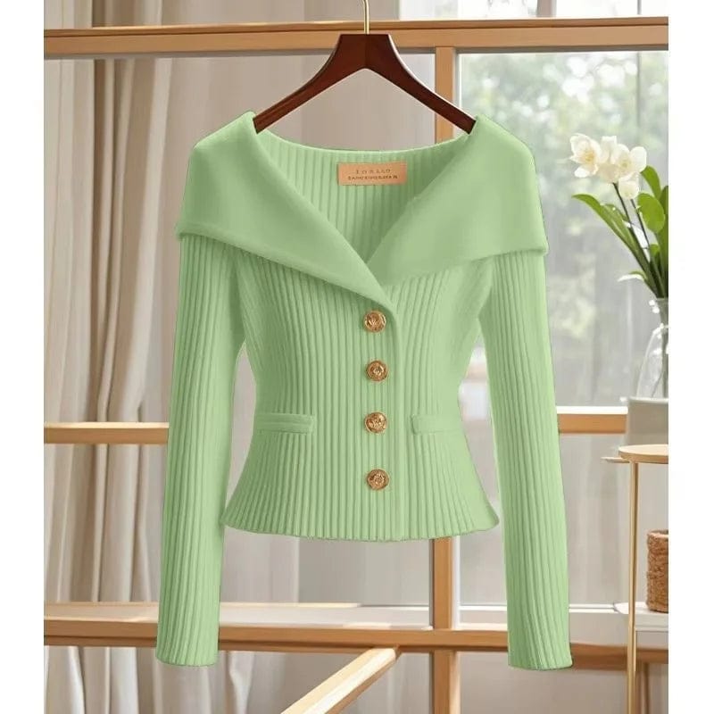 2025 Spring Autumn New Women Short Cardigan Sweater High Quality Chic Long Sleeve Casual Knitwear Female Bottoming Shirts Tops Ribbed Striped Patterned