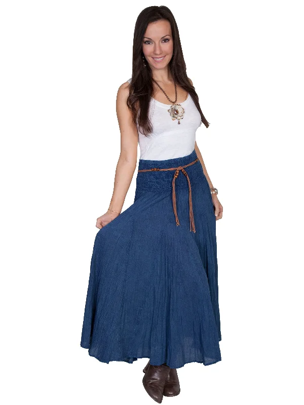 Scully Womens Vertical Panel Full Length Dark Blue 100% Cotton Skirt lace skirt feminine