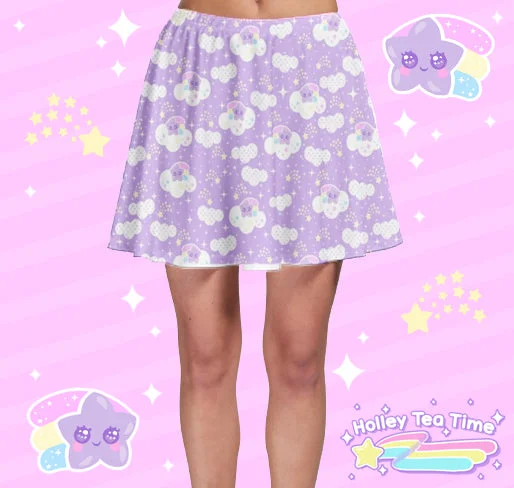Shooting Star Clouds Purple Skater Skirt [Made To Order] cashmere skirt soft