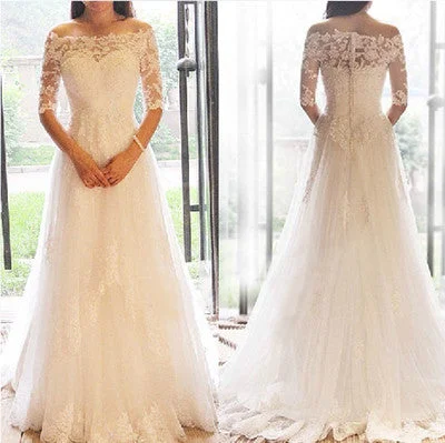 Gorgeous Off Shoulder Half Sleeve Custom Make Mermaid Lace Wedding Party Dresses, WD0093 Pencil Length Work Gorgeous Off Shoulder Half Sleeve Custom Make Mermaid Lace Wedding Party Dresses, WD0093 Pencil Length Work