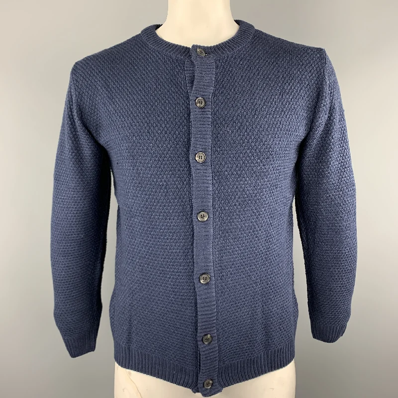 KITON Size L Navy Knitted Cotton Textured Buttoned Cardigan Sweater Long Cardigan Short Cardigan Medium Cardigan