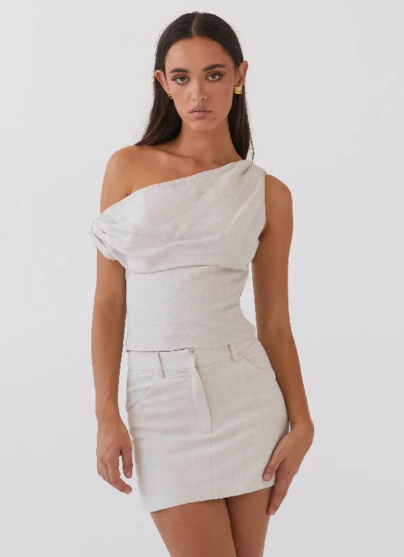 Marissa Linen Mini Skirt - Oatmeal corduroy skirt durable