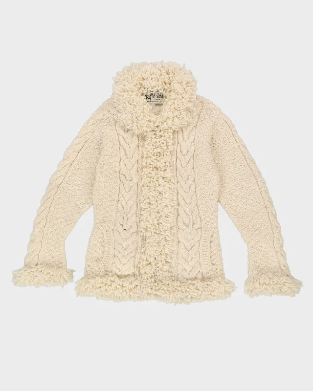 Cream Chunky Knitted Cardigan - M Hooded Cardigan Collared Cardigan Shawl Collar