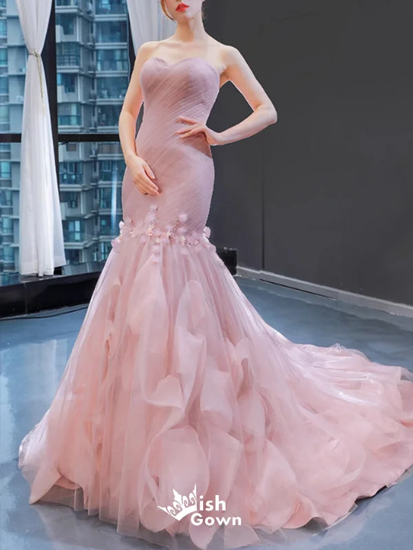 Elegant Pink Floral Strapless Sweetheart Mermaid Lace up Back Party Dress Long Prom Dresses to Impress, WGP947 Square Neckline Feminine Elegant Pink Floral Strapless Sweetheart Mermaid Lace up Back Party Dress Long Prom Dresses to Impress, WGP947 Square Neckline Feminine
