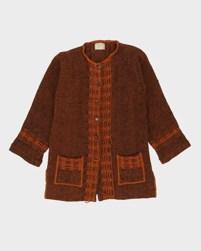 Hand-Woven Brown Cardigan - S Sequined Glittery Shiny