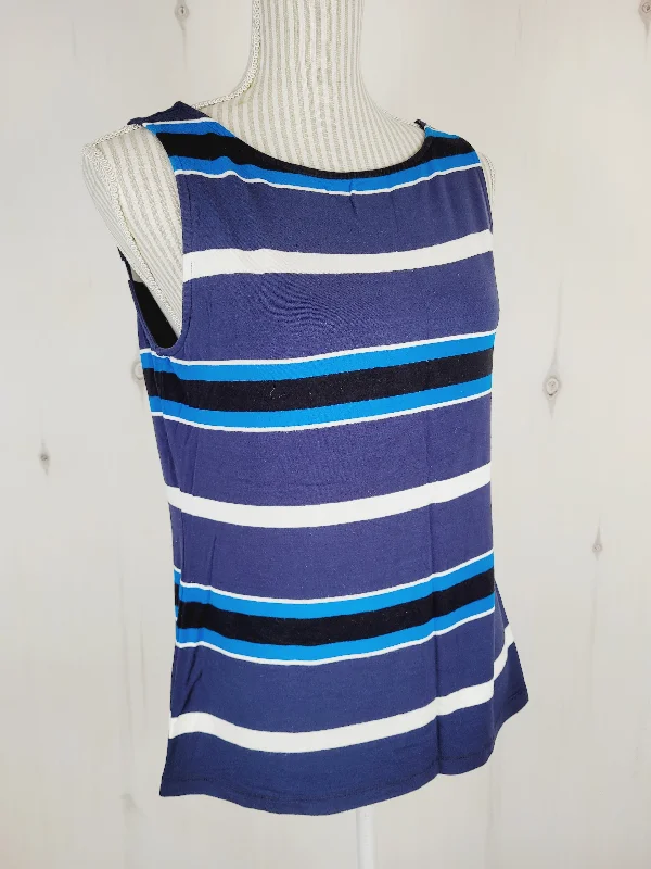 LIZ CLAIBORNE BLUE STRIPED TANK LADIES MEDIUM PRE-LOVED navy tank top