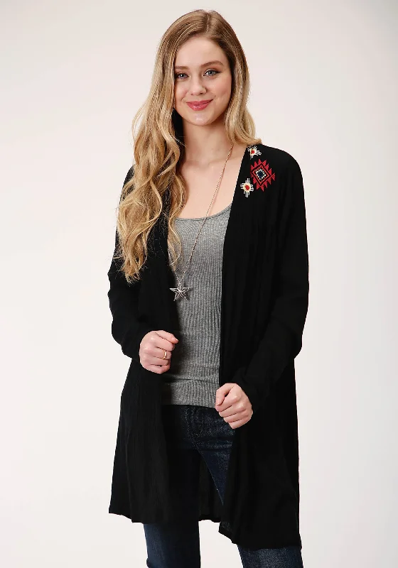 LADIES WOVEN CARDIGAN W/EMBELLISHMENT Chenille Blend Fleece Blend Nylon Blend