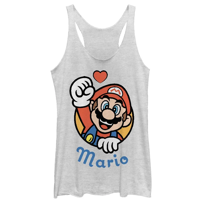 Women's Nintendo Mario Heart Portrait Racerback Tank Top teal tank top