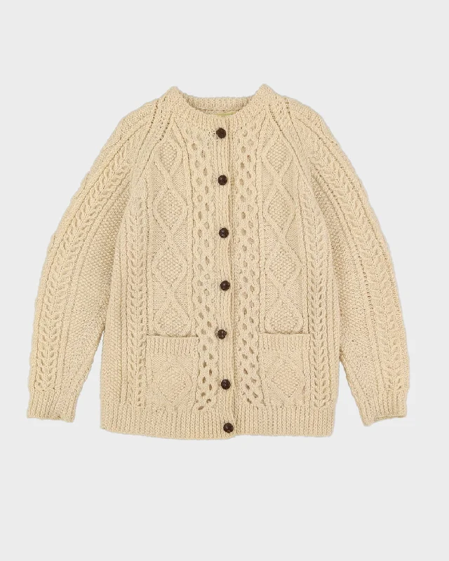 Vintage 1980s Hand Knitted Wool Cardigan - M Chenille Fabric Brocade Fabric Lace Fabric