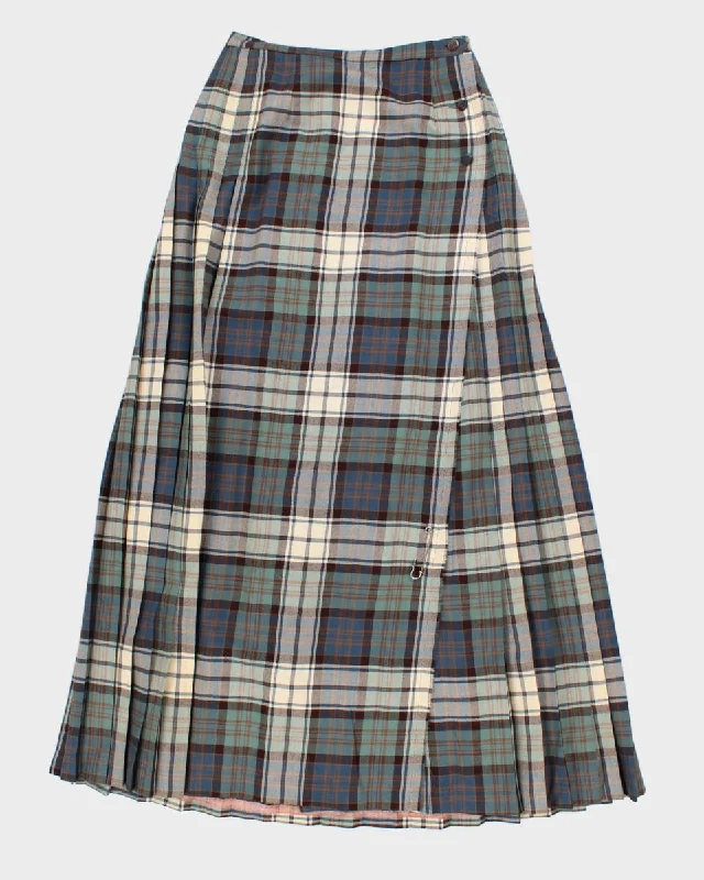 70's Vintage Wool Pleated Check Longer Skirt - S velvet skirt sumptuous