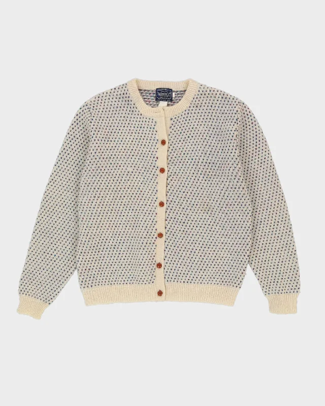 Woolrich Cream Patterned Cardigan - L Tailored Straight A-Line
